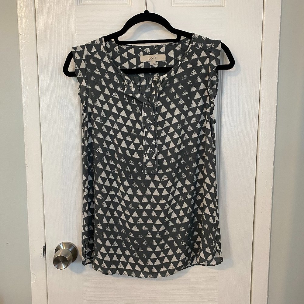 Loft Dark Blue Ruffle Cap Sleeve Tank Top